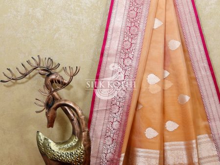 PEACH ORANGE KADHWA KORA ORGANZA BANARASI HANDLOOM SAREE Supply