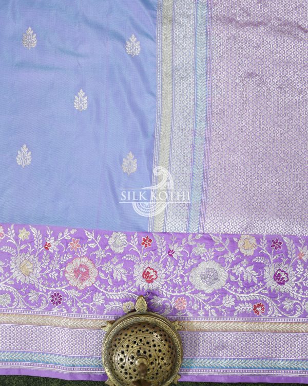 PALE CORNFLOWER BLUE KADHWA MEENAKARI BORDER KATAN SILK BANARASI HANDLOOM SAREE Online