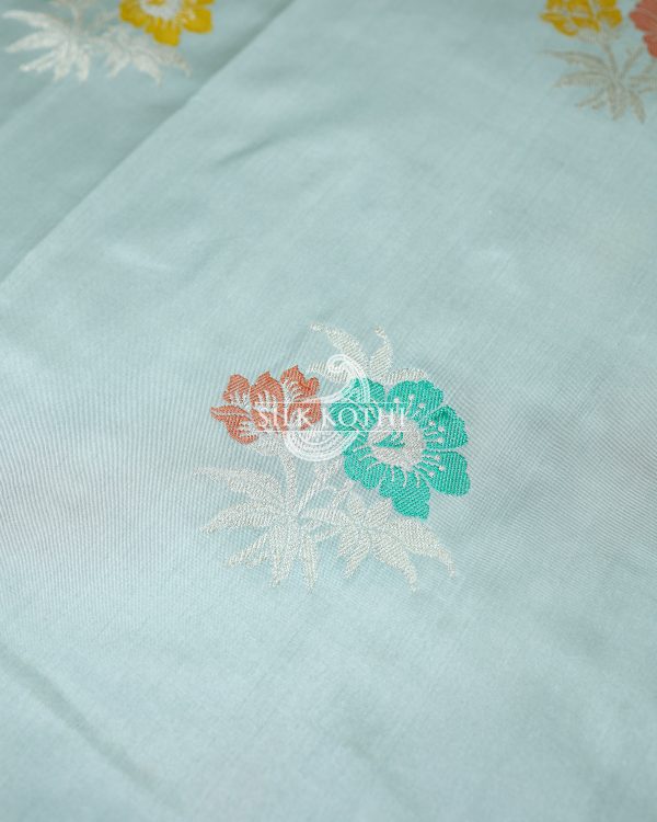 LIGHT POWDER BLUE MEENA BUTA KADHWA EKTARA KATAN SILK BANARASI HANDLOOM SAREE Online Sale