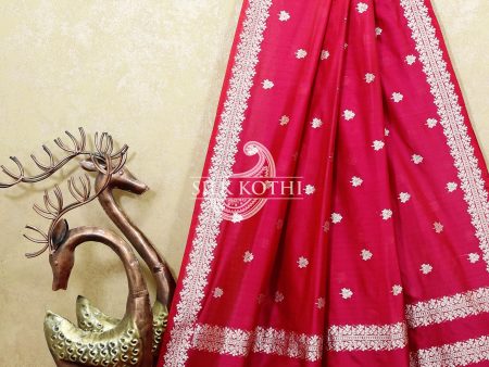 RUBY PINK KADHWA KATAN SILK BANARASI HANDLOOM SAREE Discount