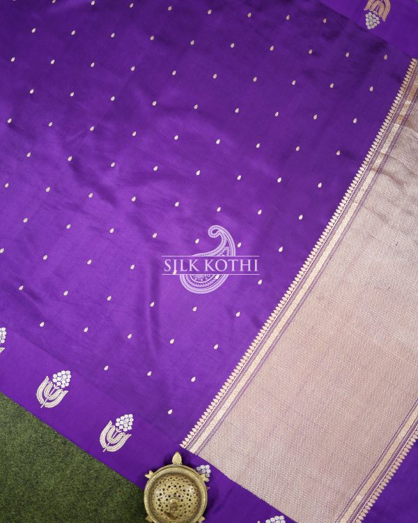 PURPLE KADHWA RAW MANGO SILK BANARASI HANDLOOM SAREE Cheap