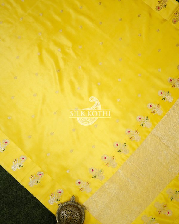 YELLOW KADHWA MEENAKARI RAW MANGO SILK BANARASI HANDLOOM SAREE Online now