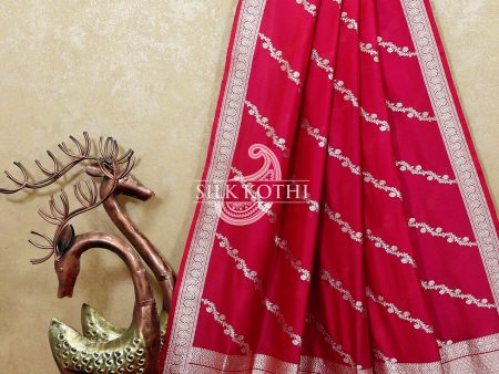 RUBY PINK KADHWA JANGLA KATAN SILK BANARASI HANDLOOM SAREE Online now