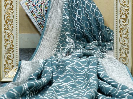 STEEL TEAL GEORGETTE CHIFFON BANARASI HANDLOOM SAREE Hot on Sale