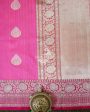 HOT PINK KADHWA TUSSAR SILK BANARASI HANDLOOM SAREE Online now