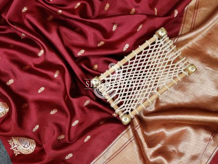 MAROON KADHWA RAW MANGO SILK BANARASI HANDLOOM SAREE For Cheap