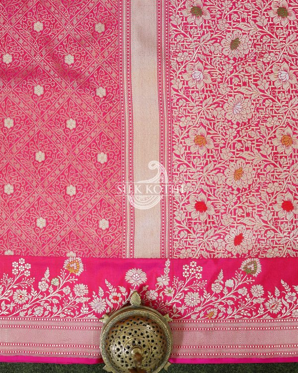 RUBY PINK MEENAKARI BORDER BROCADE KATAN SILK BANARASI HANDLOOM SAREE For Cheap