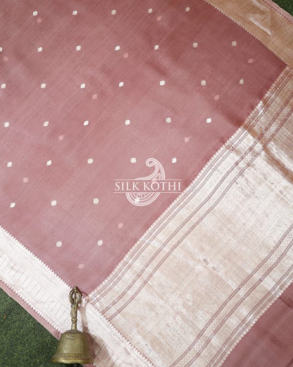 MELLOW ROSE PINK KADHWA KORA ORGANZA BANARASI HANDLOOM SAREE Online Sale