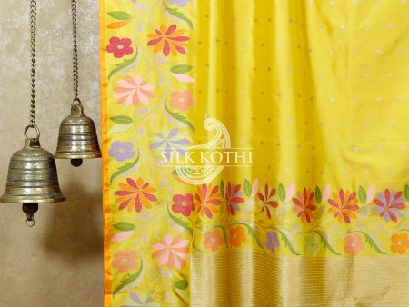 YELLOW PAITHANI BORDER KATAN SILK BANARASI HANDLOOM SAREE Online Sale