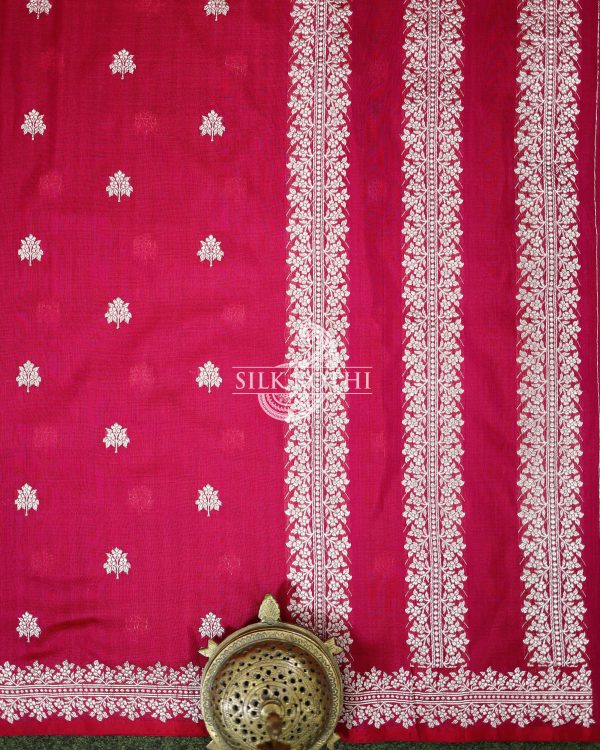 RUBY PINK KADHWA KATAN SILK BANARASI HANDLOOM SAREE Discount