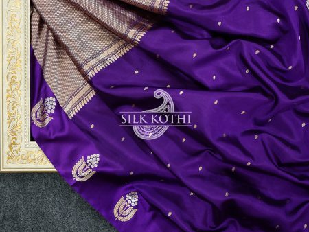 PURPLE KADHWA RAW MANGO SILK BANARASI HANDLOOM SAREE Cheap