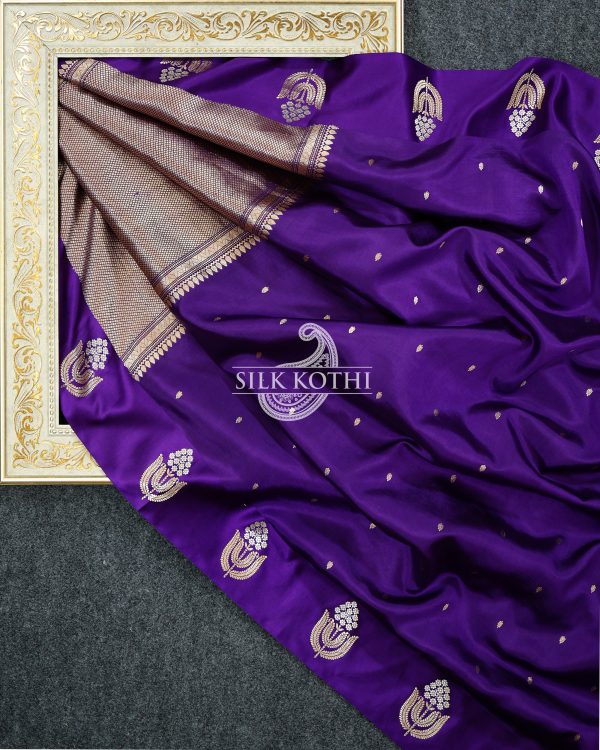 PURPLE KADHWA RAW MANGO SILK BANARASI HANDLOOM SAREE Cheap