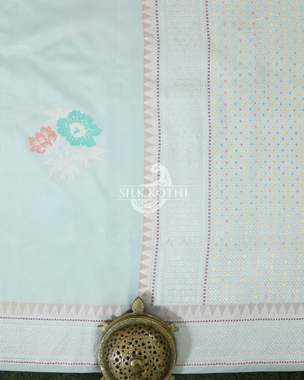 LIGHT POWDER BLUE MEENA BUTA KADHWA EKTARA KATAN SILK BANARASI HANDLOOM SAREE Online Sale