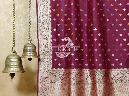 DARK BERRY PURPLE MEENA BUTI KADHWA KATAN SILK BANARASI HANDLOOM SAREE For Sale