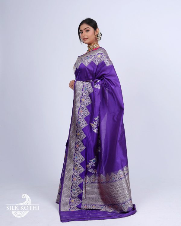 PURPLISH BLUE KADHWA MEENAKARI BORDER KATAN SILK BANARASI HANDLOOM SAREE Hot on Sale