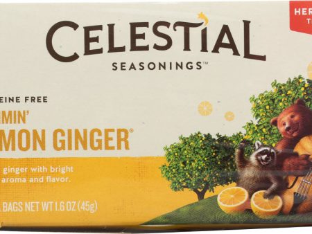 CELESTIAL SEASONINGS: Jammin  Lemon Ginger Herbal Tea Caffeine Free 20 Tea Bags, 1.6 oz Online now