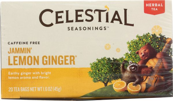 CELESTIAL SEASONINGS: Jammin  Lemon Ginger Herbal Tea Caffeine Free 20 Tea Bags, 1.6 oz Online now