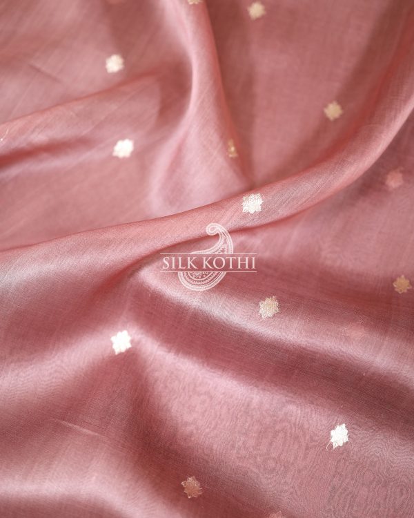 MELLOW ROSE PINK KADHWA KORA ORGANZA BANARASI HANDLOOM SAREE Online Sale