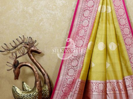 LEMON YELLOW KADHWA TUSSAR SILK BANARASI HANDLOOM SAREE Online