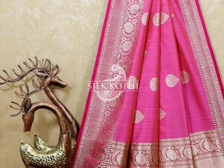 HOT PINK KADHWA TUSSAR SILK BANARASI HANDLOOM SAREE Online now