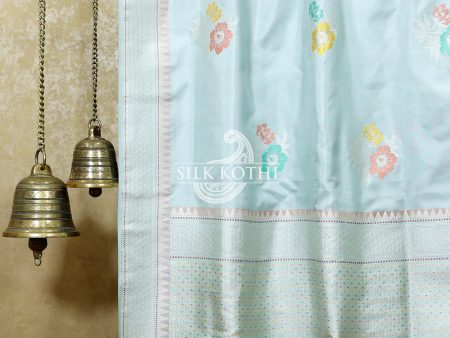 LIGHT POWDER BLUE MEENA BUTA KADHWA EKTARA KATAN SILK BANARASI HANDLOOM SAREE Online Sale