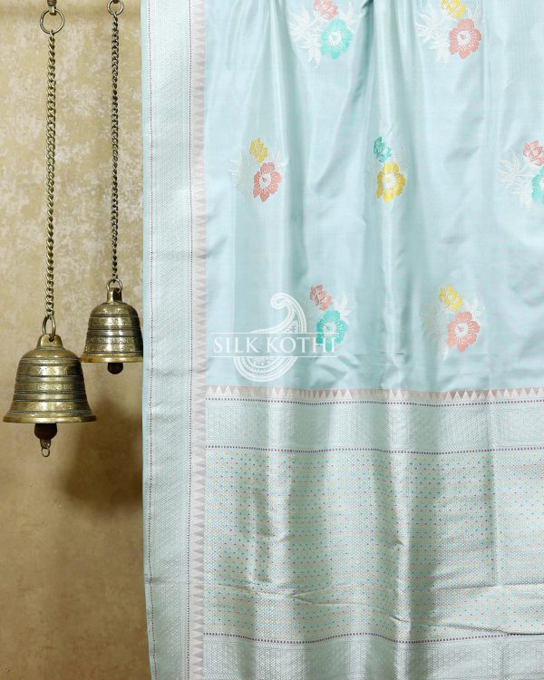 LIGHT POWDER BLUE MEENA BUTA KADHWA EKTARA KATAN SILK BANARASI HANDLOOM SAREE Online Sale