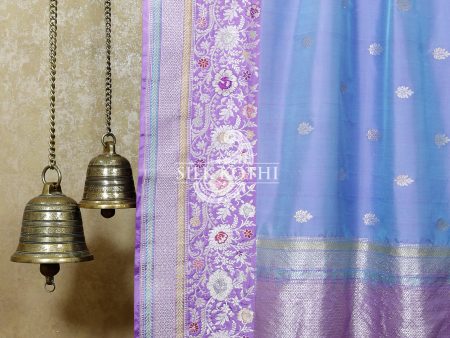 PALE CORNFLOWER BLUE KADHWA MEENAKARI BORDER KATAN SILK BANARASI HANDLOOM SAREE Online