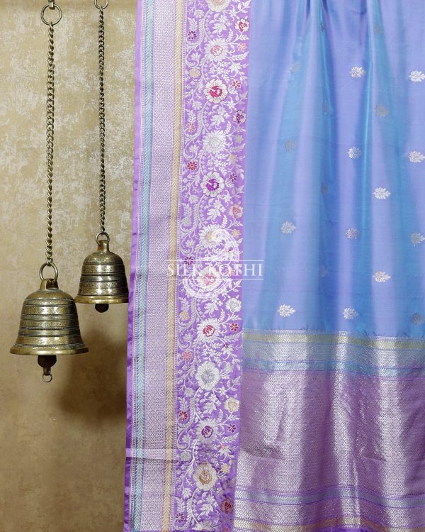 PALE CORNFLOWER BLUE KADHWA MEENAKARI BORDER KATAN SILK BANARASI HANDLOOM SAREE Online