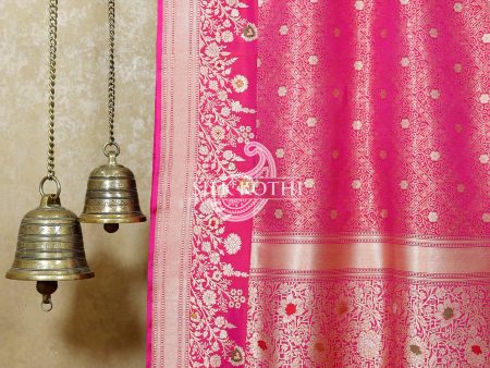 RUBY PINK MEENAKARI BORDER BROCADE KATAN SILK BANARASI HANDLOOM SAREE For Cheap