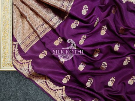 VIOLET KADHWA RAW MANGO SILK BANARASI HANDLOOM SAREE Online now