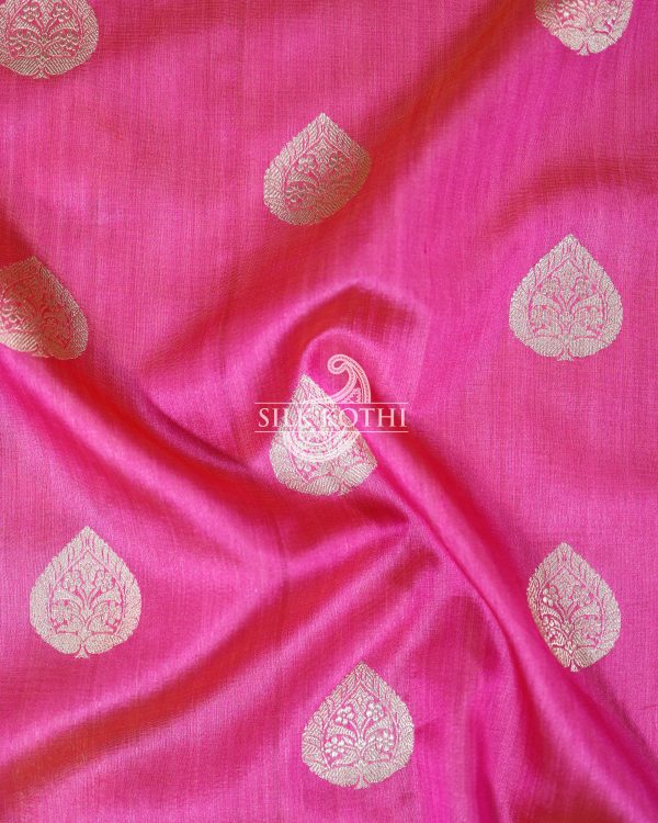 HOT PINK KADHWA TUSSAR SILK BANARASI HANDLOOM SAREE Online now